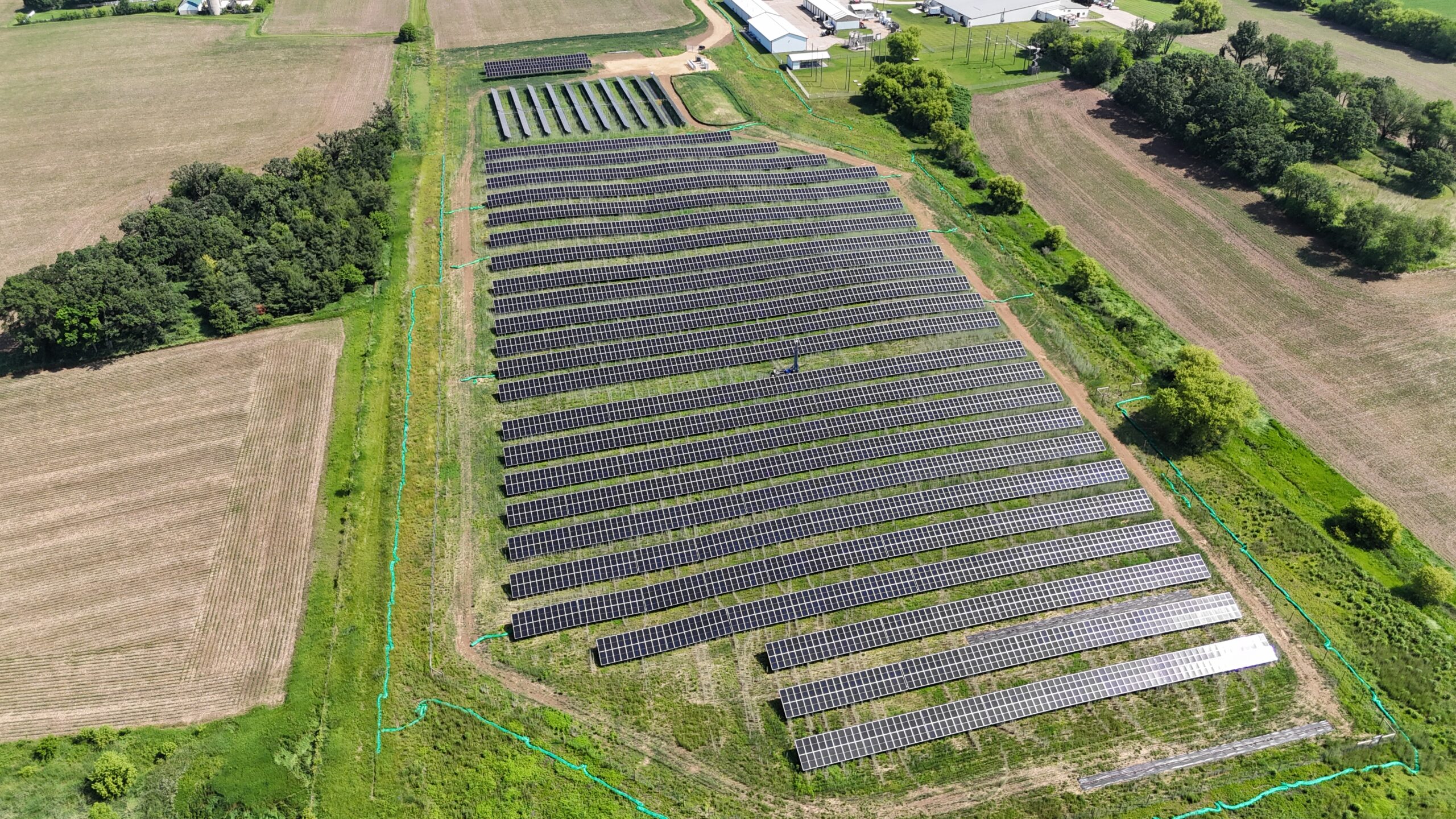 Overhead view of fixed tilt solar array at UW Kegonsa Solar Project