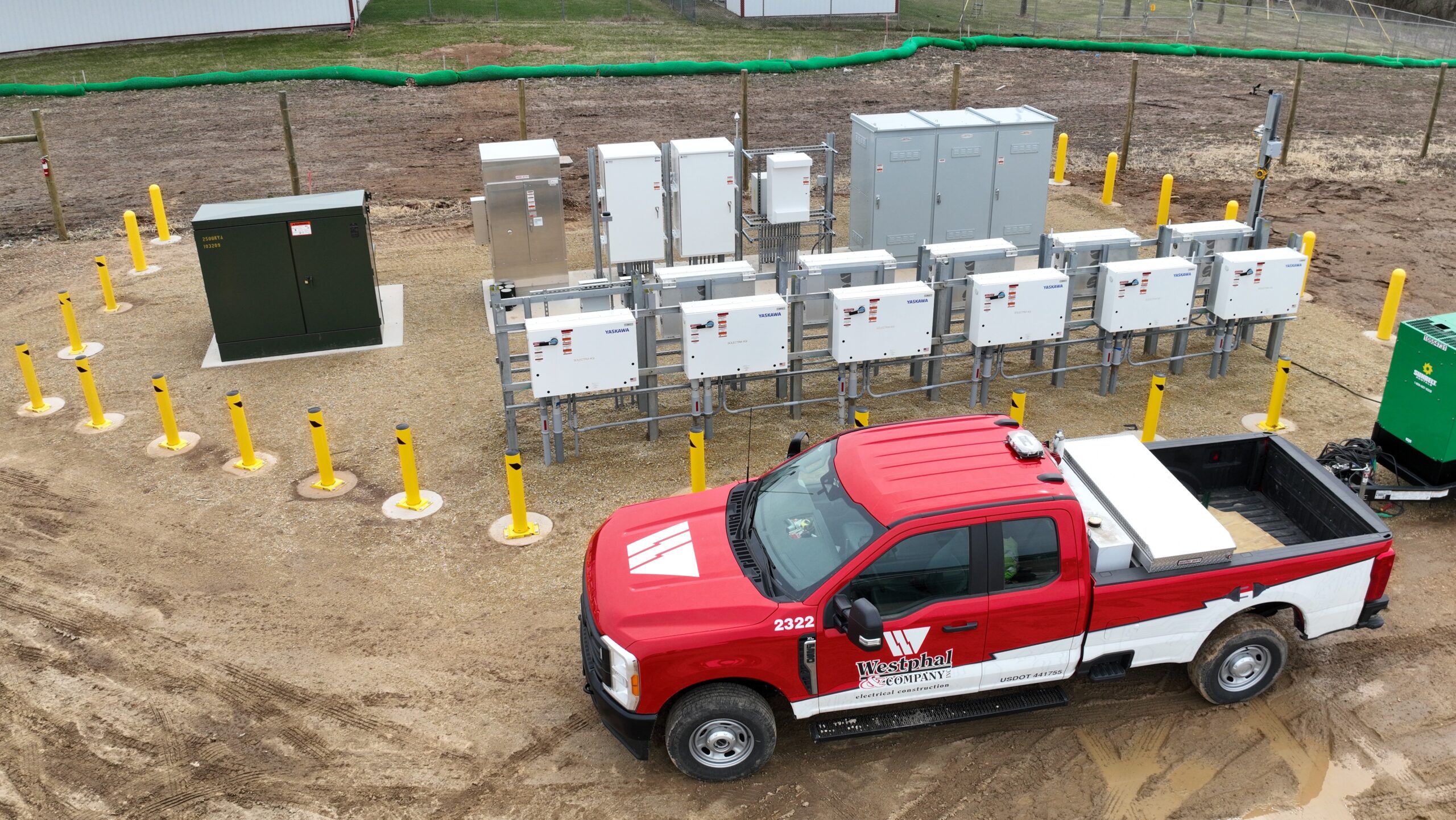 Westphal & Company truck parked near inverter equipment at UW Kegonsa solar site