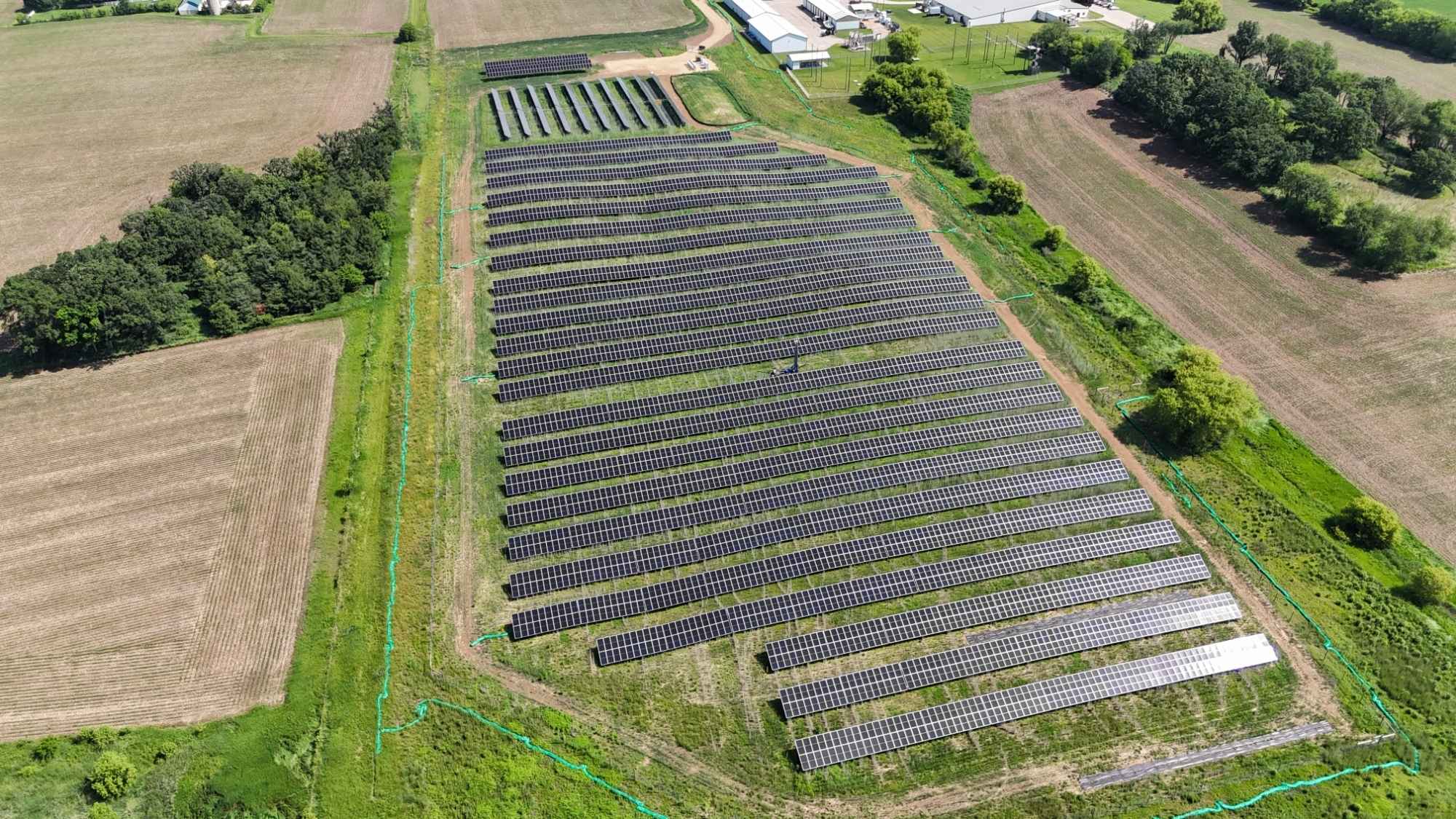 Overhead view of fixed tilt solar array at UW Kegonsa Solar Project